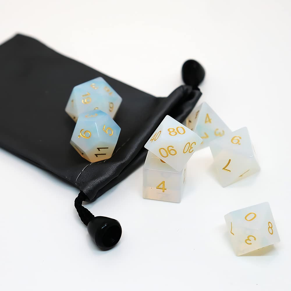 Opalite Dice 7 Pieces D&D Gem Dice Set DND Polyhedarl Dice Set, Free Dice Bag, Used in Dungeons and Dragons RPG Game