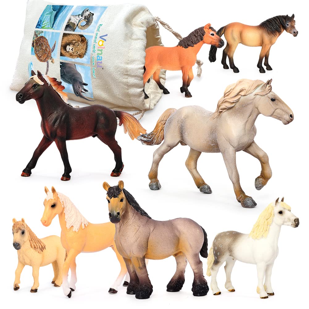 Volnau Horse Toys Figurines 8PCS Animal Farm Figures for Toddlers Kids Christmas Birthday Gift Plastic Preschool Pack