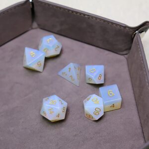 Opalite Dice 7 Pieces D&D Gem Dice Set DND Polyhedarl Dice Set, Free Dice Bag, Used in Dungeons and Dragons RPG Game