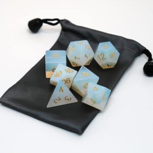 Opalite Dice 7 Pieces D&D Gem Dice Set DND Polyhedarl Dice Set, Free Dice Bag, Used in Dungeons and Dragons RPG Game