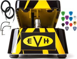 briskdrop dunlop evh95 signature wah pedal bundle with 2 instrument cables, 2 patch cables and dunlop pick pack, yellow,blue, evh95-2x2