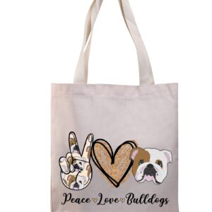 BDPWSS English Bulldog Tote Bag For Women Bulldog Mom Gift Bulldog Owner Gift Peace Love Bulldog Canvas Shoulder Bag (Peace bulldogs TG)