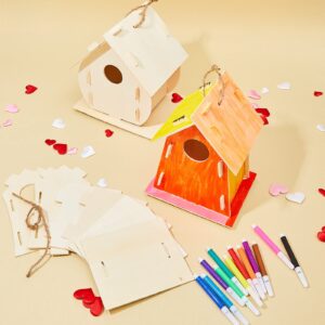 21 Sets DIY Birdhouse Kit to Build and Paint, Include Unfinished Wooden Bird House, Strips and Colorful Painting Pens for Fun Craft Activity Creative DIY Art Project