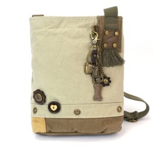 chala patch cross-body women handbag, canvas messenger bag, metal charming dog - sand