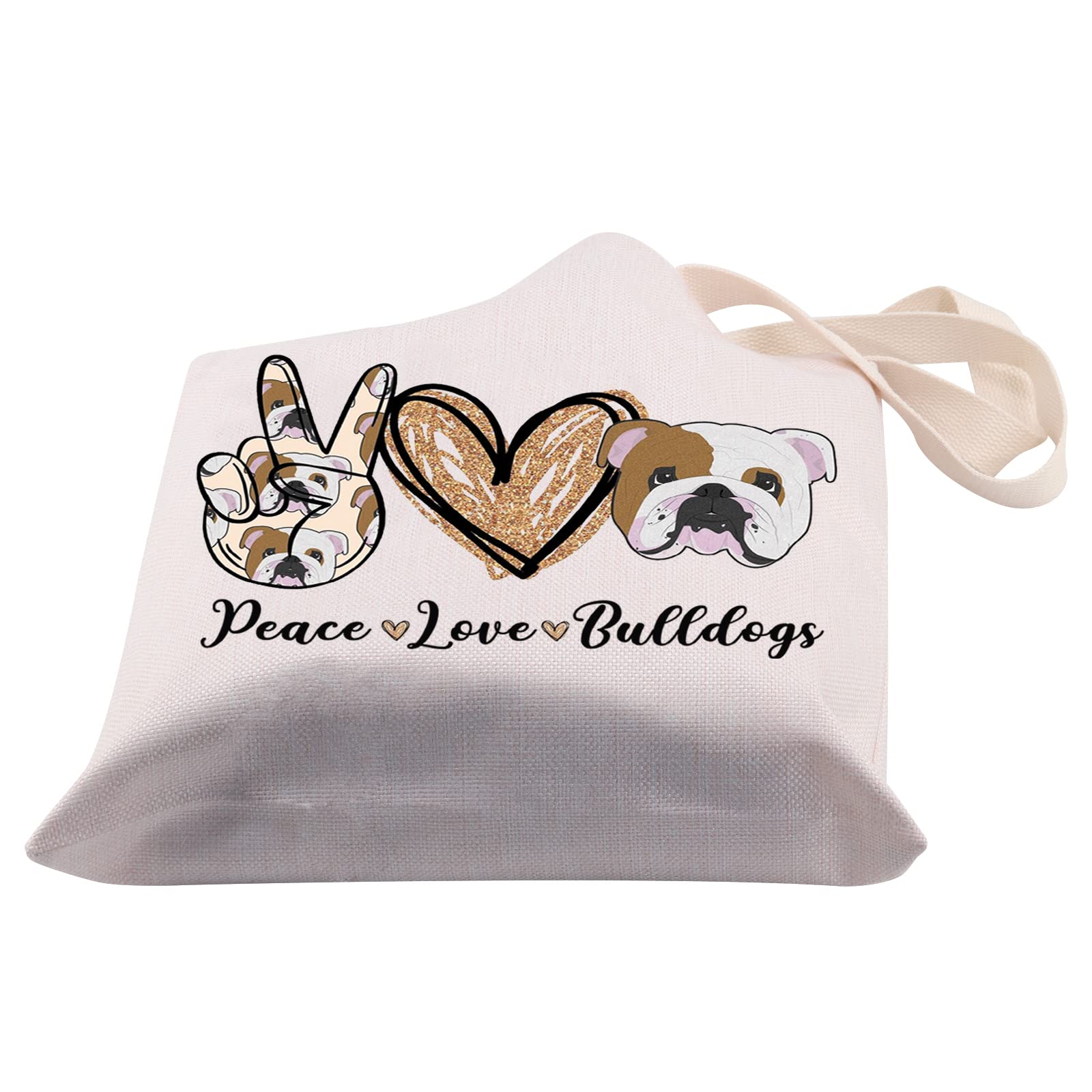 BDPWSS English Bulldog Tote Bag For Women Bulldog Mom Gift Bulldog Owner Gift Peace Love Bulldog Canvas Shoulder Bag (Peace bulldogs TG)