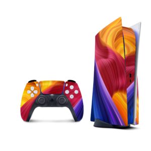 TACKY DESIGN Abstract Colorful Skin for Playstation 5 Console and 2 Controllers, PS5 Twisting Skin Vinyl 3M Decal Stickers Full wrap Cover (Disc Version)