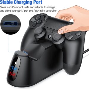 PS4 Controller Charger Station, PS4 Charger PS4 Charging Station for PlayStation 4 Dualshock 4 Controller, Upgraded PS4 Charging Dock Station with 1.8H Fast-Charging for PlayStation 4 Controllers