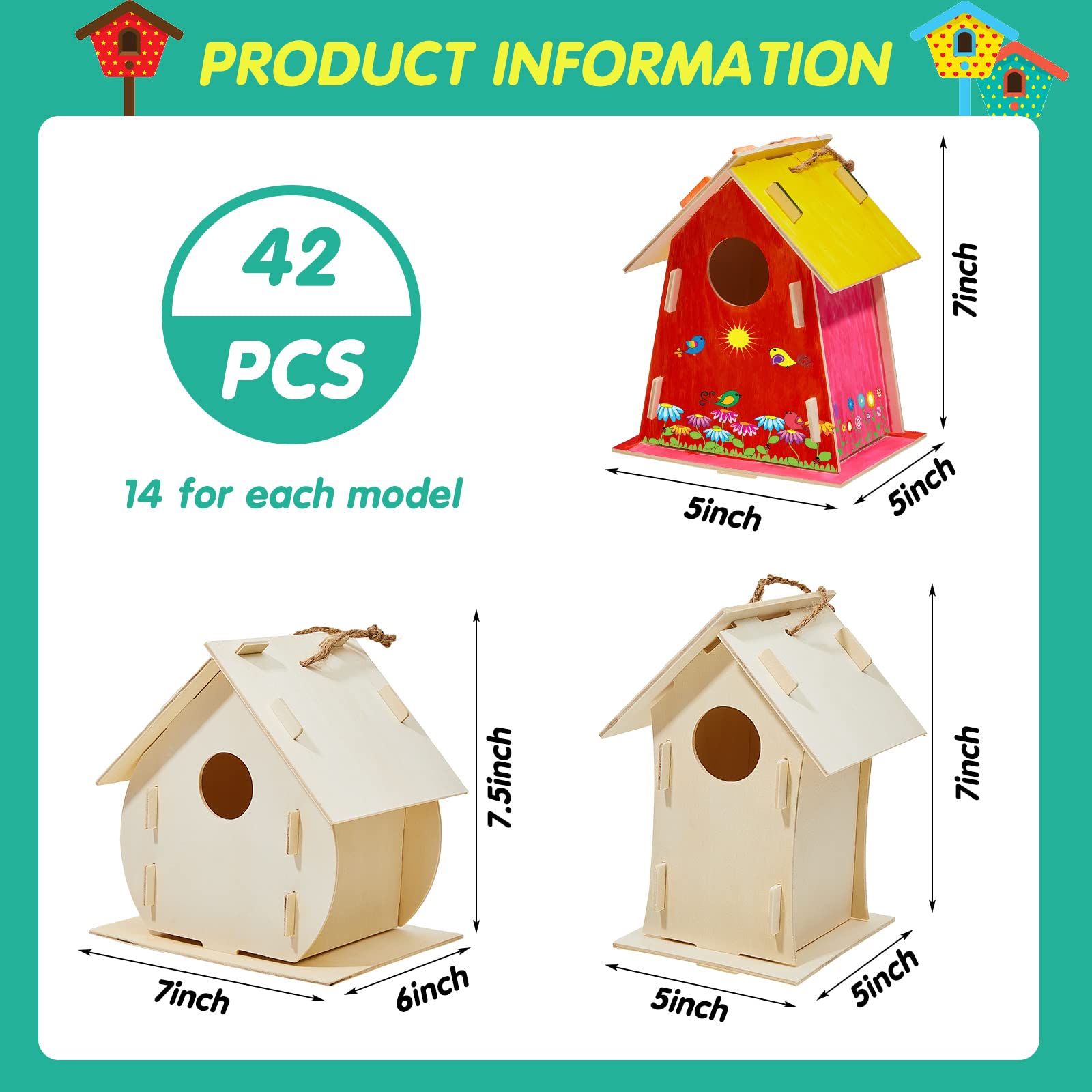 21 Sets DIY Birdhouse Kit to Build and Paint, Include Unfinished Wooden Bird House, Strips and Colorful Painting Pens for Fun Craft Activity Creative DIY Art Project