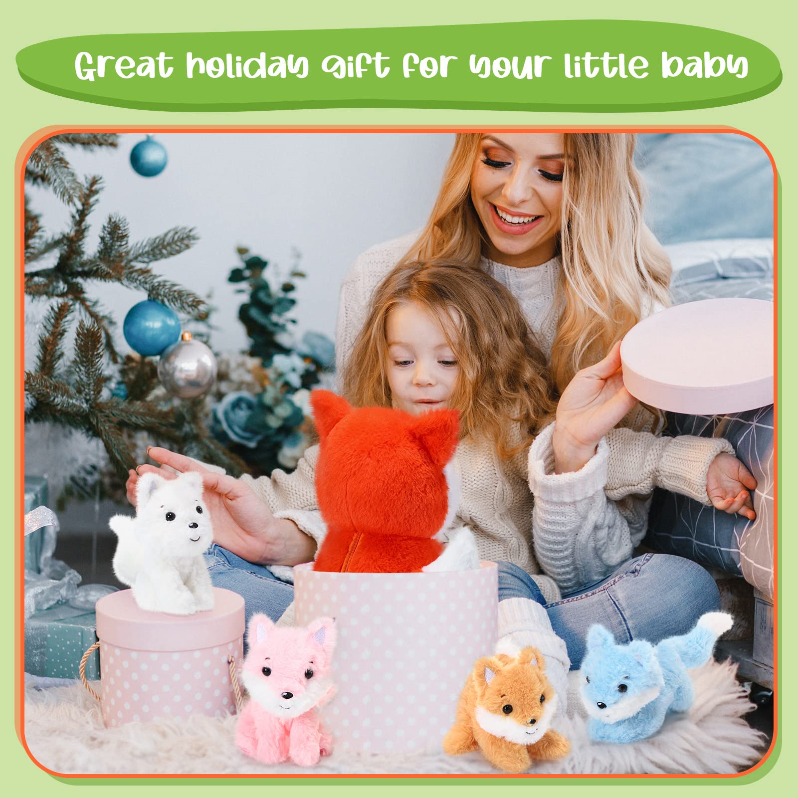 HyDren 5 Pcs Fox Plush Toy Set 14 Inch Mommy Fox Stuffed Animal with 4 Cute Plush Baby Foxes in Tummy Soft Cuddly Fox Plushies for Baby Shower Birthday Gifts Woodland Party Decor Favors