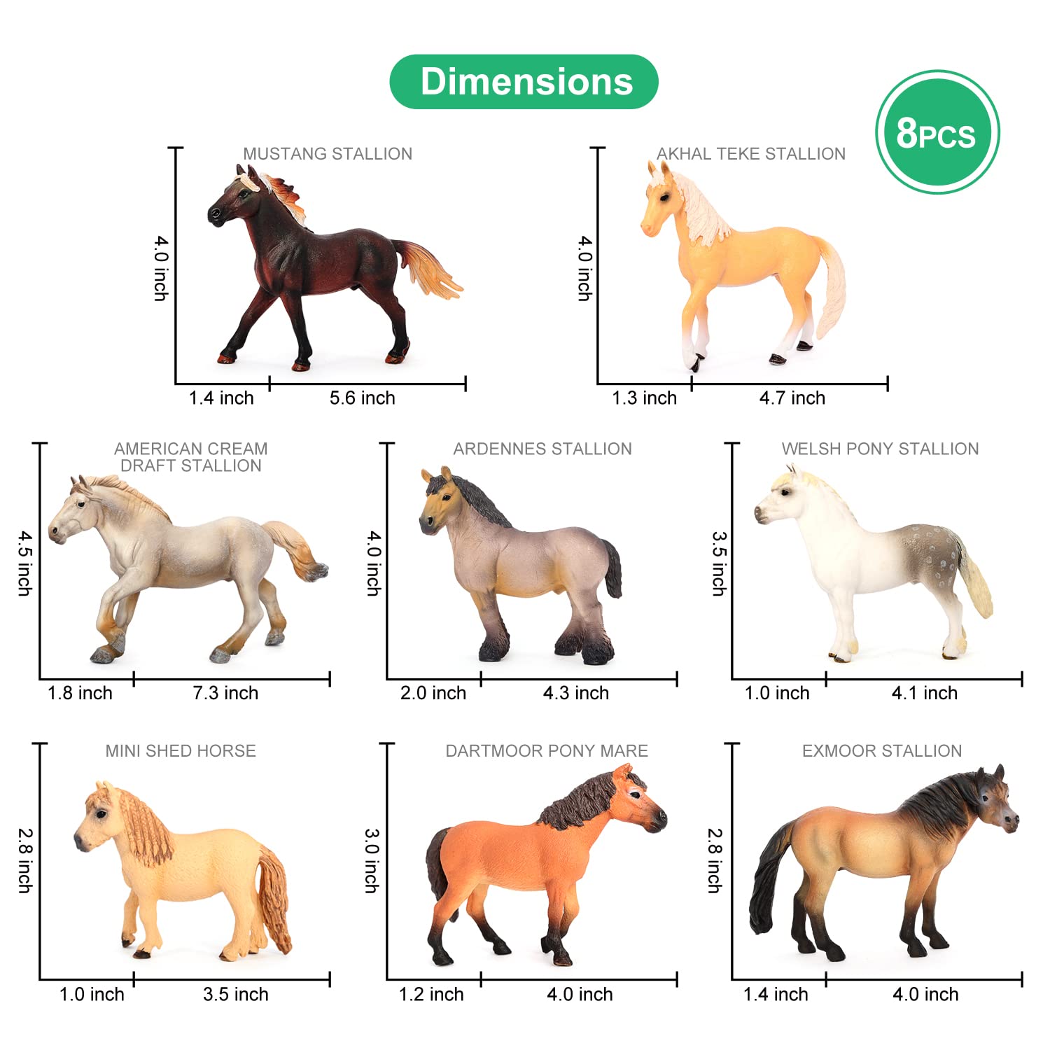 Volnau Horse Toys Figurines 8PCS Animal Farm Figures for Toddlers Kids Christmas Birthday Gift Plastic Preschool Pack