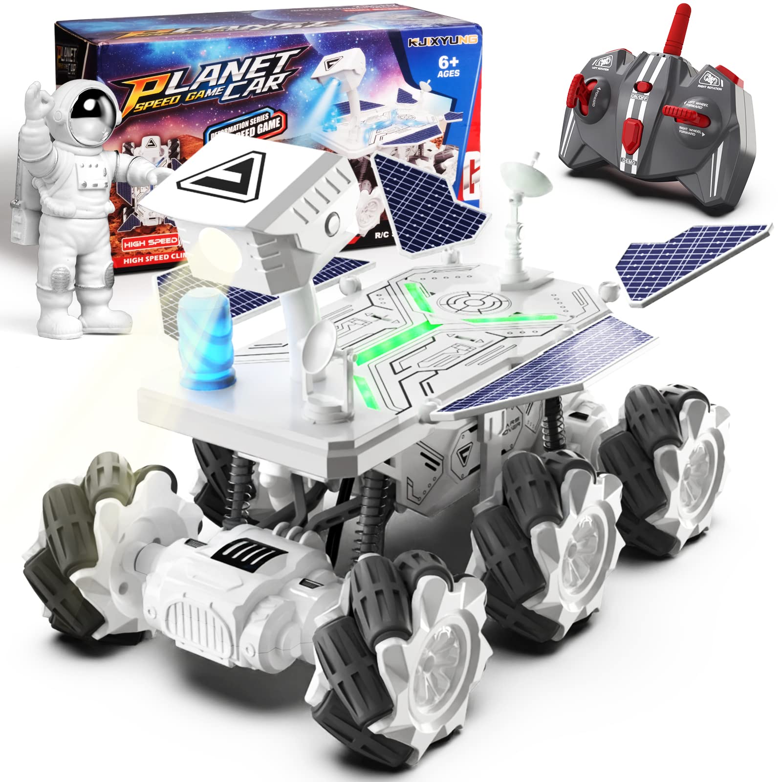 KJIXYUNG Mars Rover Remote Control Car for Boys 4-7, Space Explorers Toys RC Cars for Boys Age 8-12, Moon Rover with 2.4Ghz Remote Control, Astronaut Model, 6 Laterally Movable Wheels, Rechargeable