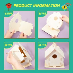 21 Sets DIY Birdhouse Kit to Build and Paint, Include Unfinished Wooden Bird House, Strips and Colorful Painting Pens for Fun Craft Activity Creative DIY Art Project