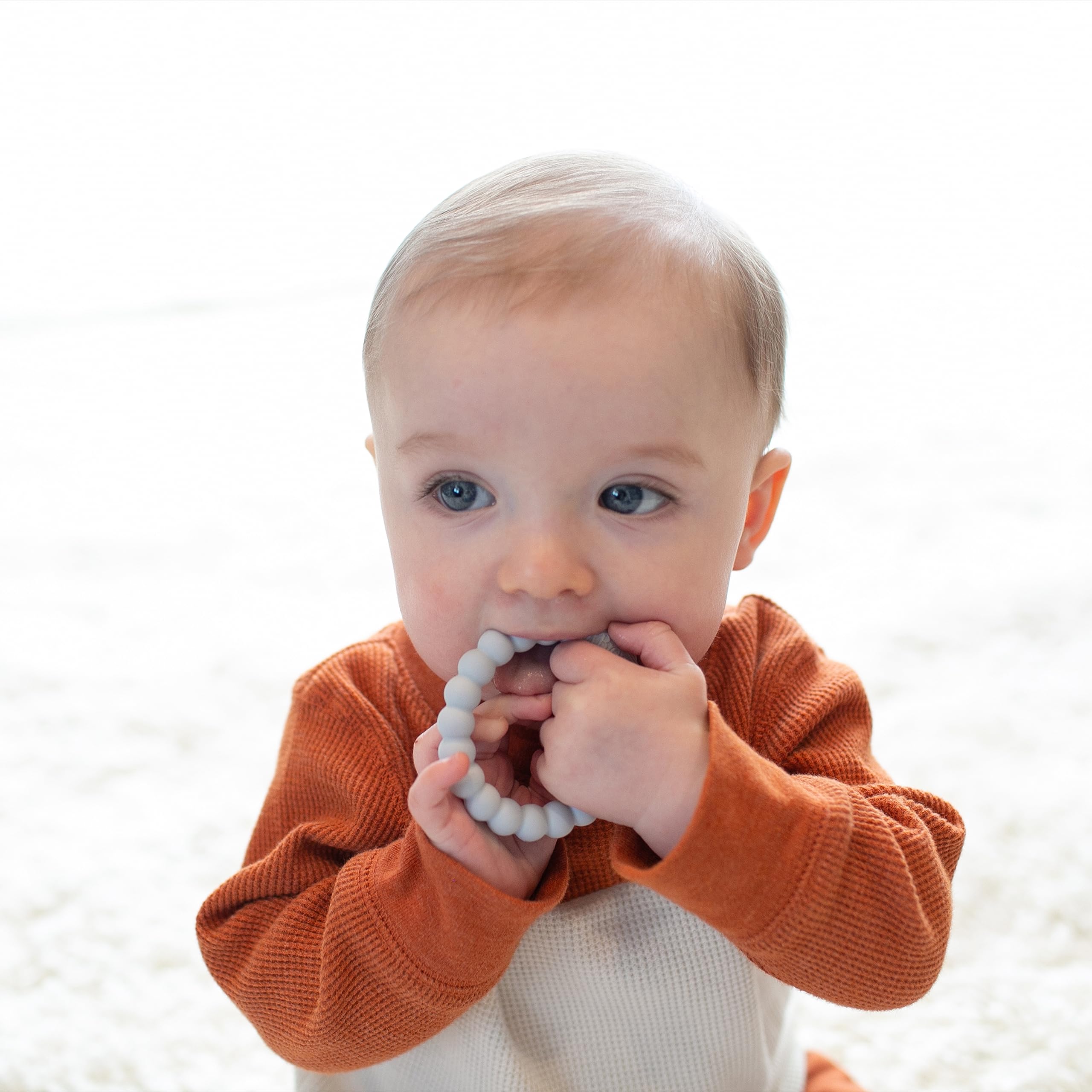 Dr. Brown's Flexees Beaded Teether Rings, 100% Silicone, Soft & Easy to Hold, Encourages Self-Soothe, 3 Pack, Black, White, Gray, BPA Free, 3m+