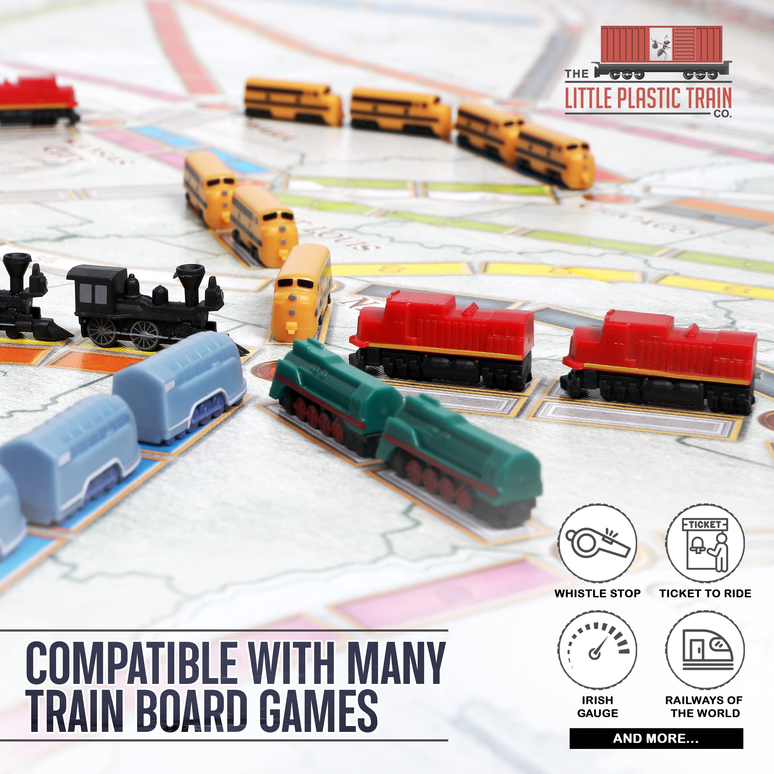 Deluxe Board Game Train Sets | Player Pieces for Ticket to Ride and Other Adult, Family, and Kids Train Board Games | Upgraded Miniatures | Complete Set of 5