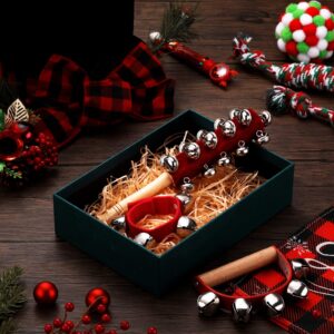 9 Pcs Christmas Hand Jingle Bells Wooden Hand Sleigh Bells Wrist Band Jingle Bells Jingle Shaker Bells with Wooden Grip Musical Bell Instruments Handheld Bells for Birthday Party Favors