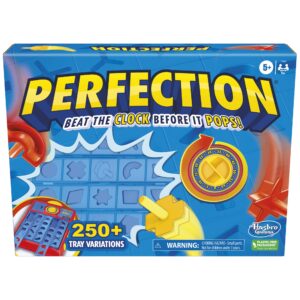 hasbro gaming perfection game for kids ages 5 and up, pop up game, customize the tray for over 250 combinations, kids games, games for 1+ players