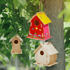 21 Sets DIY Birdhouse Kit to Build and Paint, Include Unfinished Wooden Bird House, Strips and Colorful Painting Pens for Fun Craft Activity Creative DIY Art Project