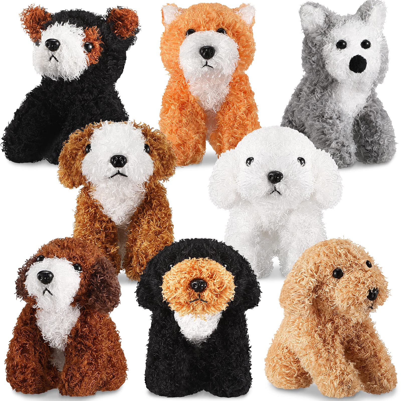 Sumind 8 Pieces Plush Dogs 5 Inch Stuffed Animals Bulk Assorted Cute Stuffed Dogs Small Animal Plush Toys for Girls Boys Graduation Halloween School Classroom Party Supplies Favors(Squatting Dog)