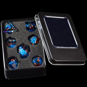 AUSTOR 7-Die DND Dice Set Handmade Sharp Edge Polyhedral Dice for Dungeons and Dragons RPG MTG Table Games（Flame Red & Ice Blue）