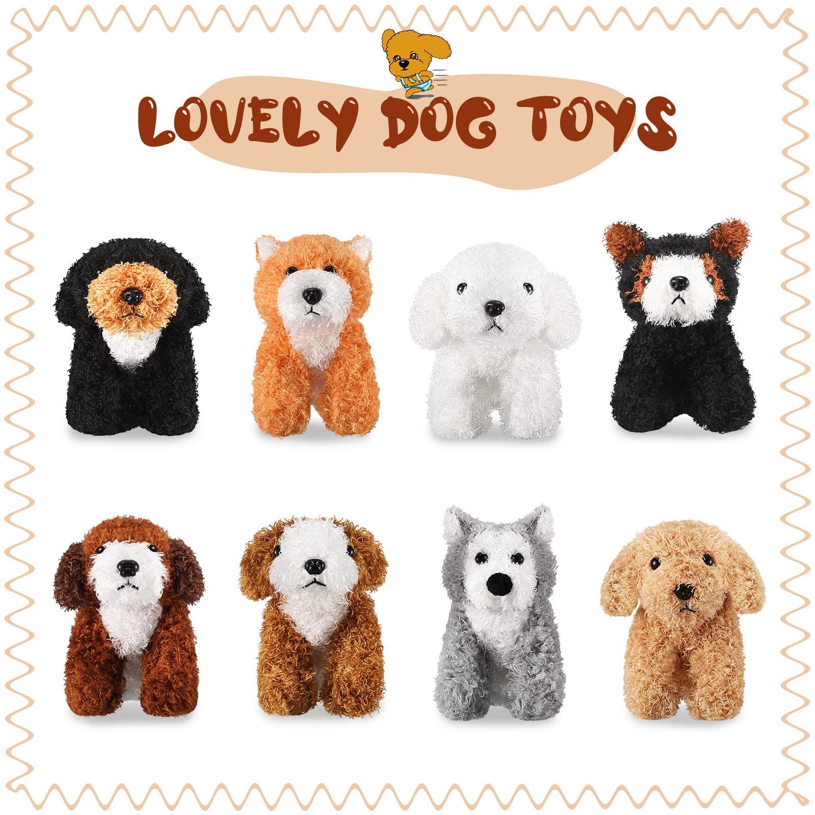 Sumind 8 Pieces Plush Dogs 5 Inch Stuffed Animals Bulk Assorted Cute Stuffed Dogs Small Animal Plush Toys for Girls Boys Graduation Halloween School Classroom Party Supplies Favors(Squatting Dog)