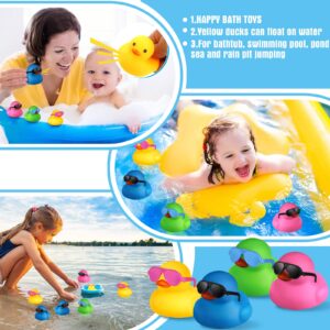 24 Pcs Mini Rubber Ducks with Sunglasses, Rubber Ducks in Bulk Valentine Duck Bathtub Toys for Cruise Valentines Kids Classroom Gift Exchange(Yellow, Blue, Pink, Black, Green, Eyeglasses)