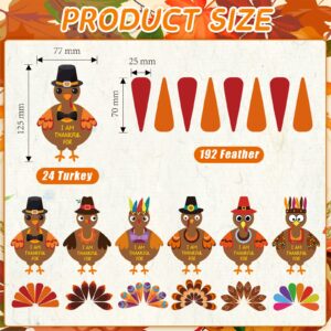 Sabary Thanksgiving Crafts Thanksgiving Turkey Craft Kit Toddler Thanksgiving Crafts DIY Make a Turkey for Festive Fall Thanksgiving Party Door Hanging Ornament Decorations, 6 Style(24 Sets)