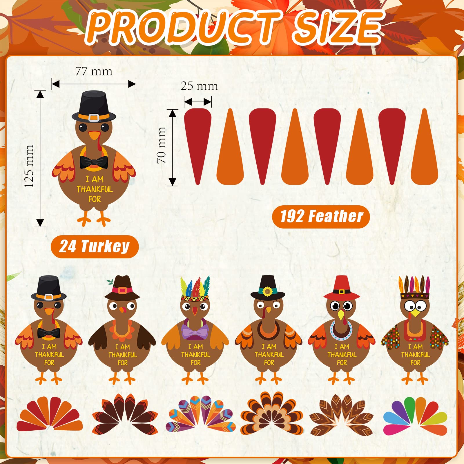 Sabary Thanksgiving Crafts Thanksgiving Turkey Craft Kit Toddler Thanksgiving Crafts DIY Make a Turkey for Festive Fall Thanksgiving Party Door Hanging Ornament Decorations, 6 Style(24 Sets)