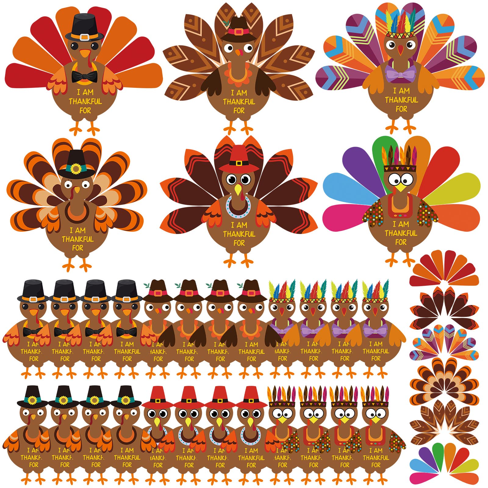 Sabary Thanksgiving Crafts Thanksgiving Turkey Craft Kit Toddler Thanksgiving Crafts DIY Make a Turkey for Festive Fall Thanksgiving Party Door Hanging Ornament Decorations, 6 Style(24 Sets)