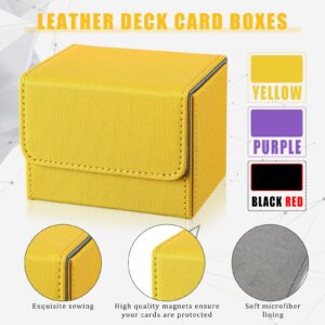 Weewooday 3 Pieces Leather Deck Card Boxes Cards Deck Game Box for 100 Plus Cards Compatible with MTG (Yellow, Black Red, Purple, Horizontal)