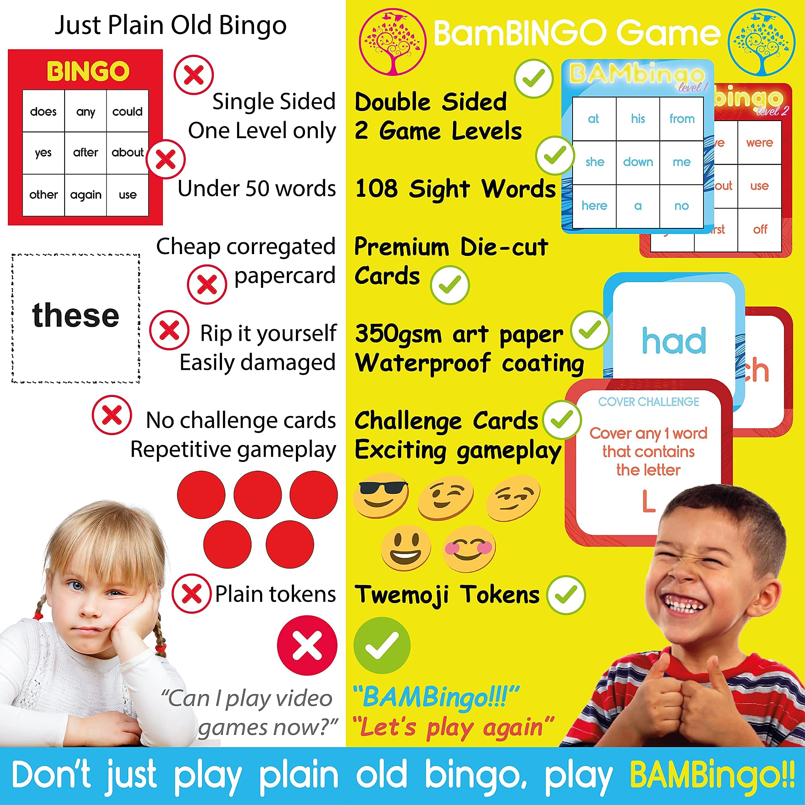 THE BAMBINO TREE Sight Word BAMBingo Levels 1, 2, 3 and 4 - Preschool Kindergarten 1st Grade 2nd Grade Sight Words