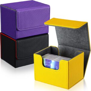 weewooday 3 pieces leather deck card boxes cards deck game box for 100 plus cards compatible with mtg (yellow, black red, purple, horizontal)