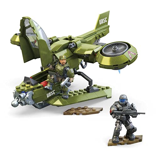 MEGA Halo Toys Vehicle Building Set for Kids, UNSC Hornet Recon Aircraft with 291 Pieces, 2 Micro Action Figures and Accessories, Gift Ideas