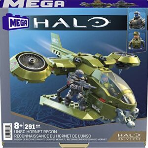 MEGA Halo Toys Vehicle Building Set for Kids, UNSC Hornet Recon Aircraft with 291 Pieces, 2 Micro Action Figures and Accessories, Gift Ideas