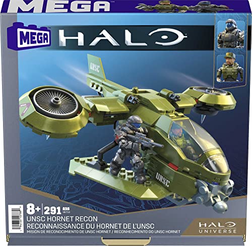 MEGA Halo Toys Vehicle Building Set for Kids, UNSC Hornet Recon Aircraft with 291 Pieces, 2 Micro Action Figures and Accessories, Gift Ideas