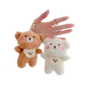 attria 2pcs cute plush bears keychain, kawaii fluffy stuffed animals keyring pendant, furry purse handbag charms