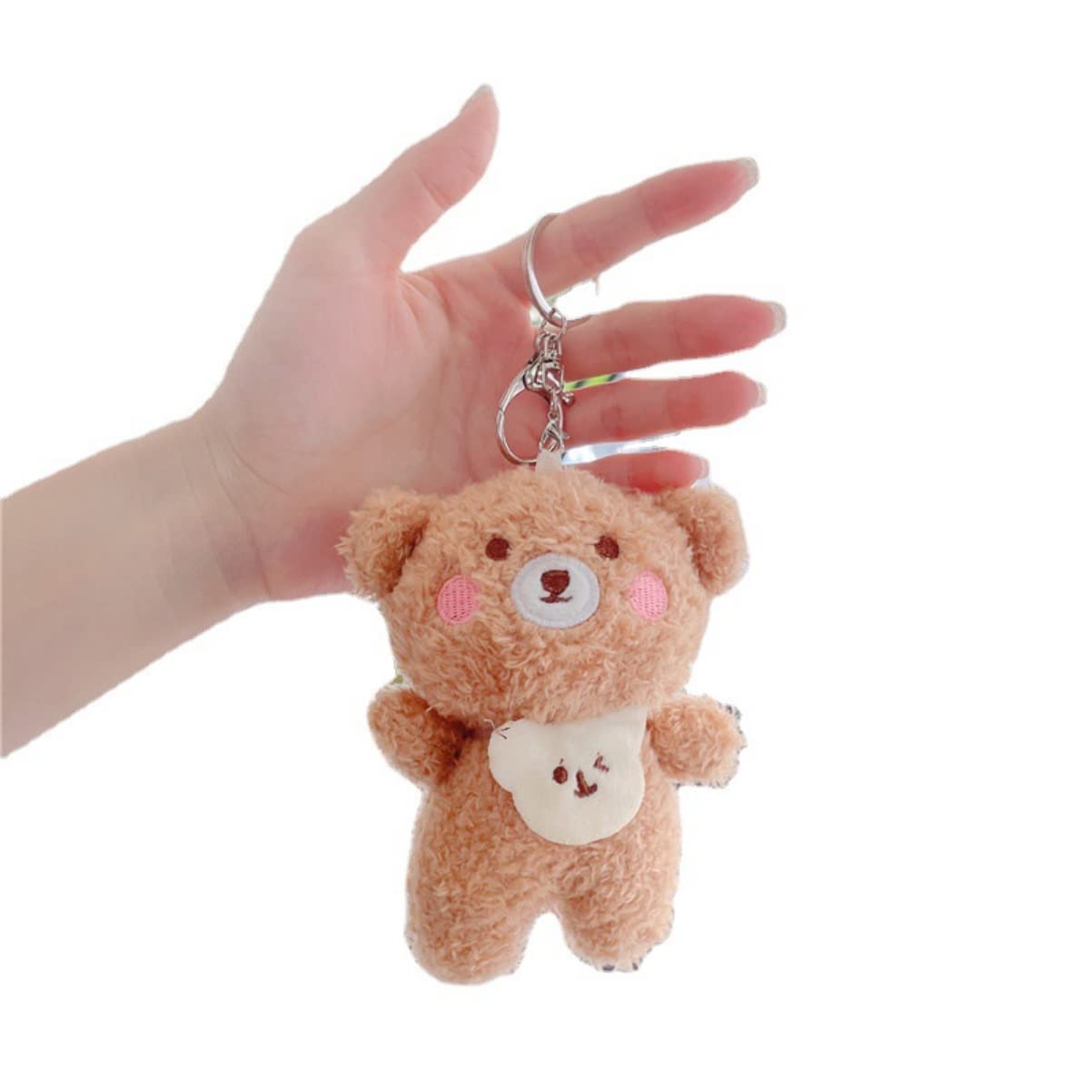 Attria 2Pcs Cute Plush Bears Keychain, Kawaii Fluffy Stuffed Animals Keyring Pendant, Furry Purse Handbag Charms