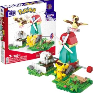 MEGA Pokémon Building Toys Set, Countryside Windmill with 240 Pieces, Motion and 3 Poseable Action Figures, for Kids