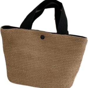 Beach Bag Straw Bags Hand-Woven Straw Bag, Straw Bag, Retro Fashion Woven Bag Handbag Straw Female Bag Lady Soft Bags Bags (Color : Black)