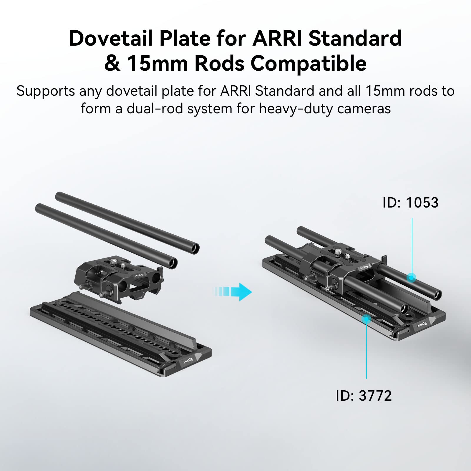 SmallRig Lightweight 15mm Dovetail Baseplate with Dual 15mm LWS Rod Clamp, Fits for ARRI Dovetail Plate - 4002