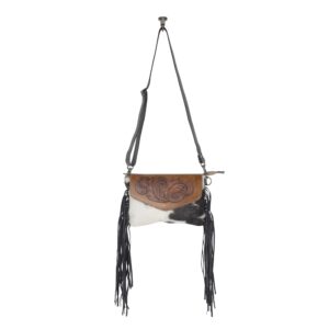 Myra Bag Women's Anam Cara Hair-On Hide Hand-Tooled Fringe Black One Size