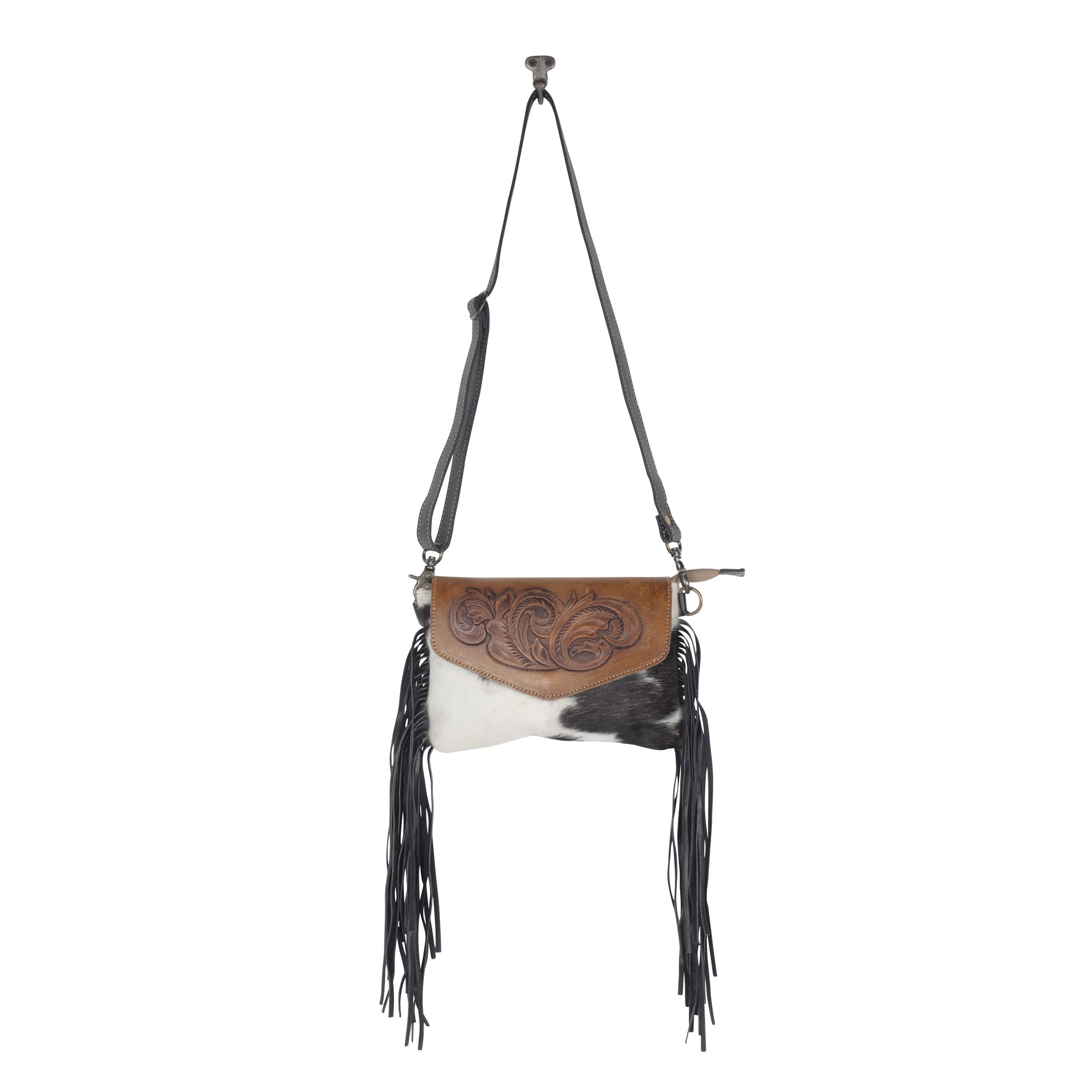 Myra Bag Women's Anam Cara Hair-On Hide Hand-Tooled Fringe Black One Size