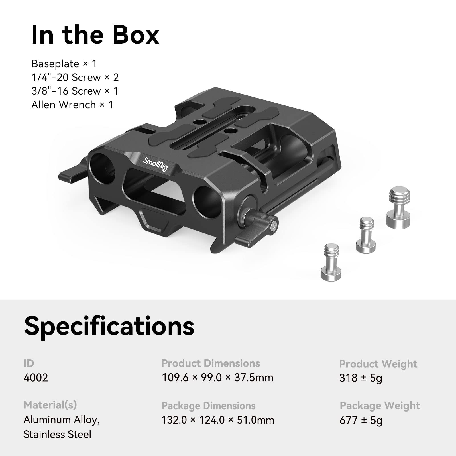 SmallRig Lightweight 15mm Dovetail Baseplate with Dual 15mm LWS Rod Clamp, Fits for ARRI Dovetail Plate - 4002