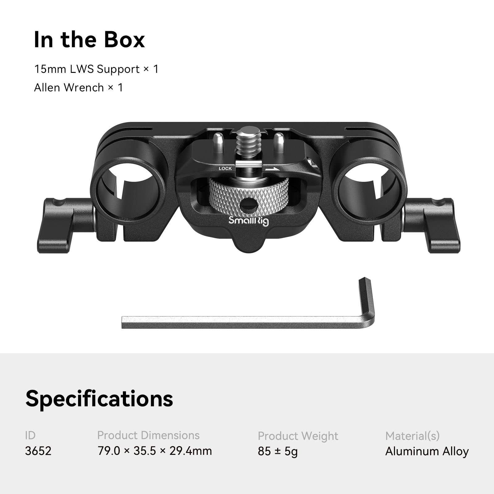 SMALLRIG 15mm LWS Rod Support, Ajustable and Anti-Twist Design, Compatible for SMALLRIG 3196/3680/ 3556/3641/ 3645 Matte Box to Rail Support System, 15mm Dual Rod Clamp - 3652