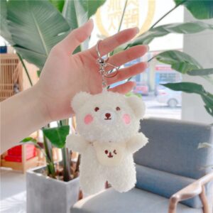 Attria 2Pcs Cute Plush Bears Keychain, Kawaii Fluffy Stuffed Animals Keyring Pendant, Furry Purse Handbag Charms