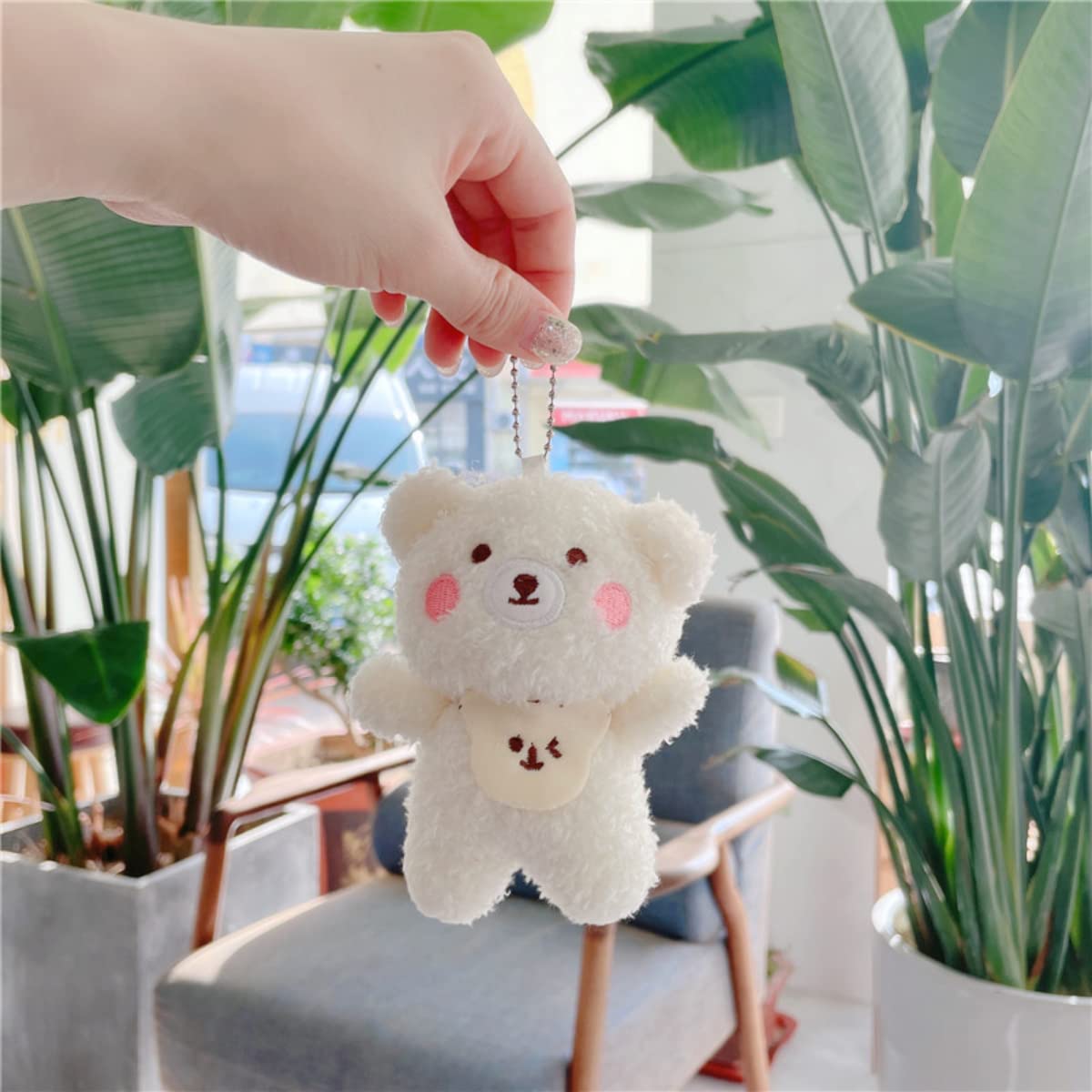 Attria 2Pcs Cute Plush Bears Keychain, Kawaii Fluffy Stuffed Animals Keyring Pendant, Furry Purse Handbag Charms