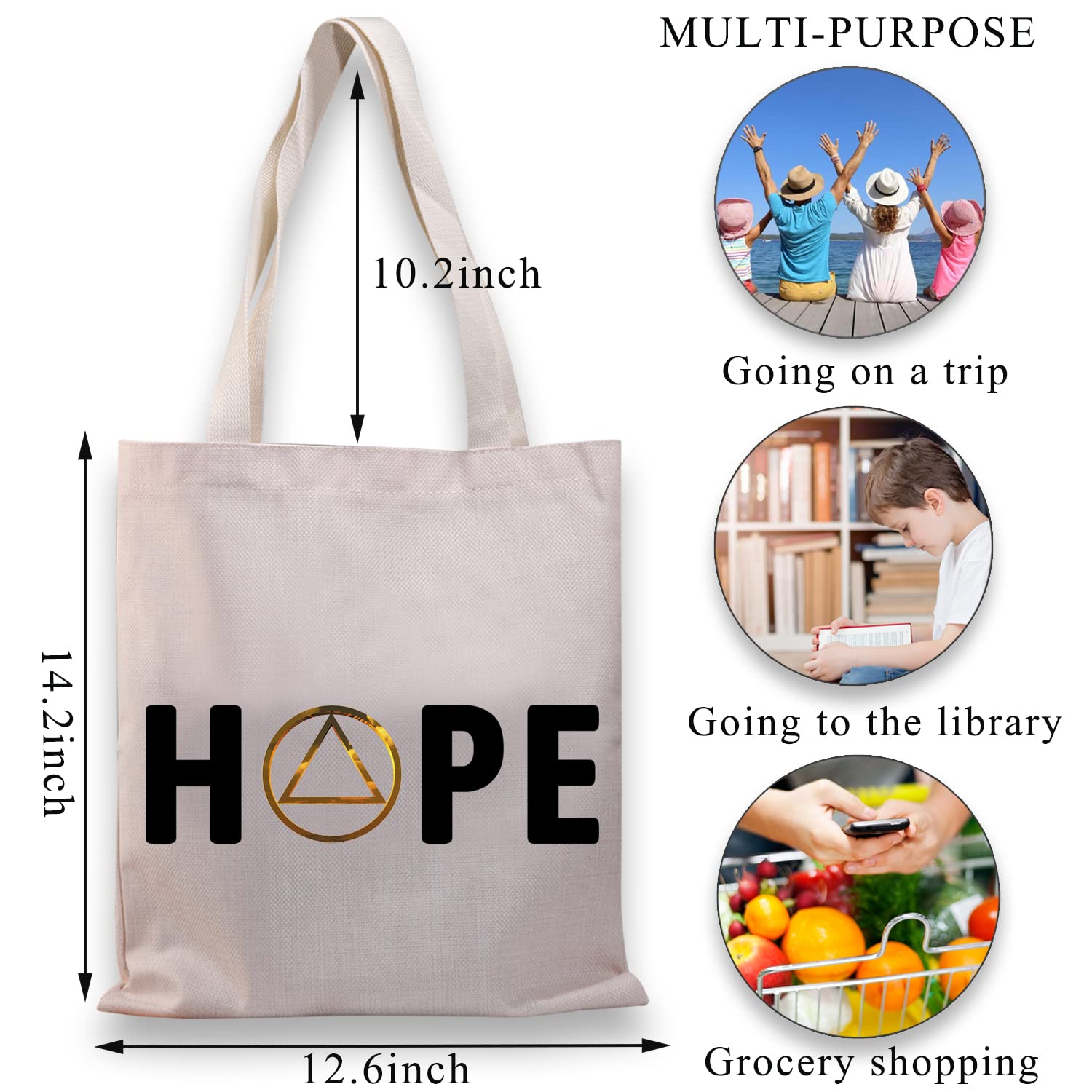 BDPWSS Sobriety Tote Bag Sobriety Addiction Gift AA Alcohol Anonymous Recovery Gift 12 Step Hope Canvas Shoulder Bag (Sobriety hope TG)