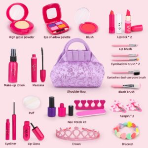 Pretend Makeup for Toddlers - BTEC Fake Makeup Set for Kids,Play Makeup Kit for Little Girls Age 2 3 4 5 6,Kids Makeup Kit for Girl with Princess Purse (24 Pack)