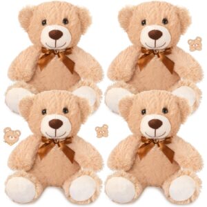 civaner 4 pack 14 inches christmas bear plush stuffed animals cute soft bears bulk for girls boys girlfriend (light brown)