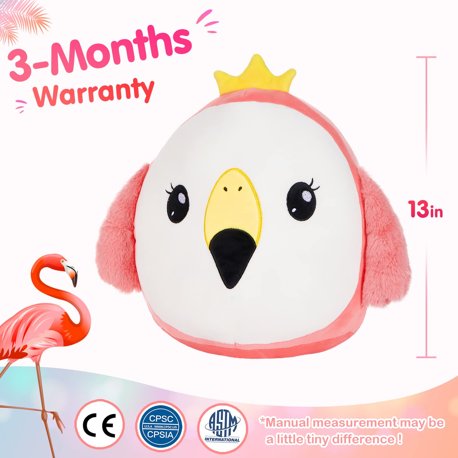 BSTAOFY 13'' Pink Flamingo Soft Plush Pillow Cute Stuffed Animal Toy Sofa Car Cushion Hugging Nap Pillow Plush Birthday Valentines Easter for Boys Girls