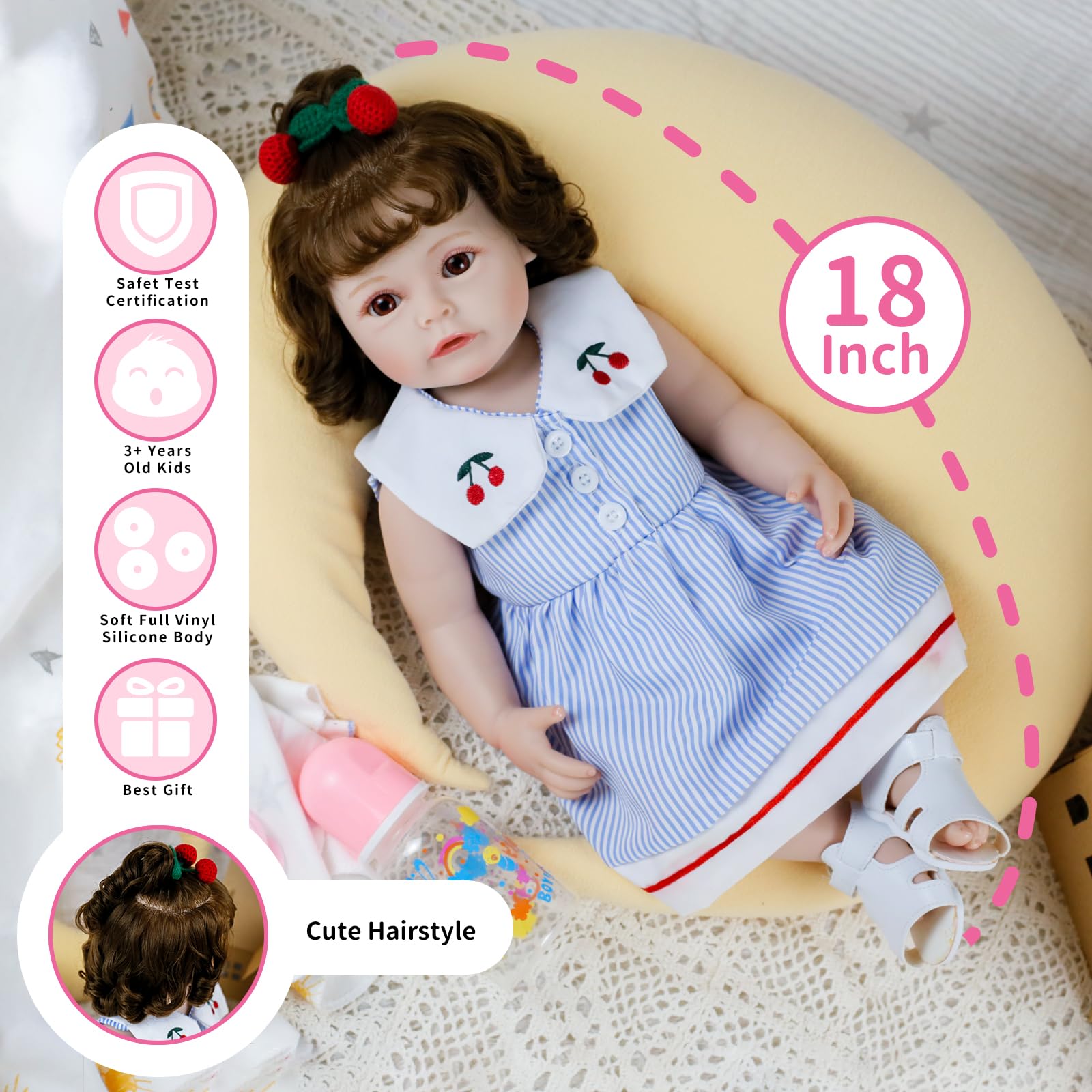 Besiletre Lifelike Reborn Baby Dolls 18 Inch Realistic Newborn Girl Doll with Clother & Accessories Best Birthday Set for Girls Age 3+